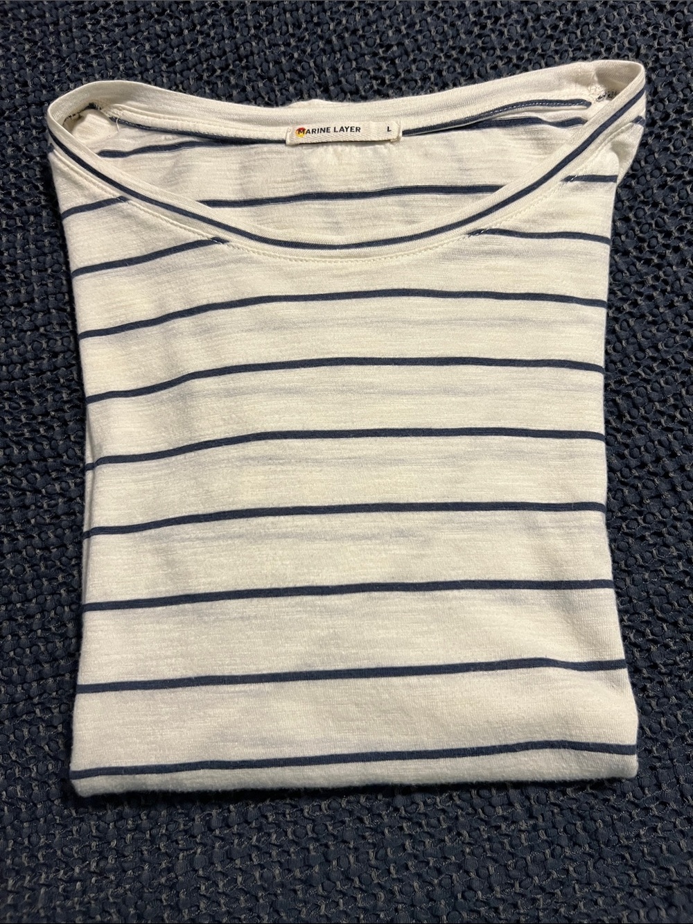 Marine Layer White Tee with Navy Stripe Detail - Short Sleeve